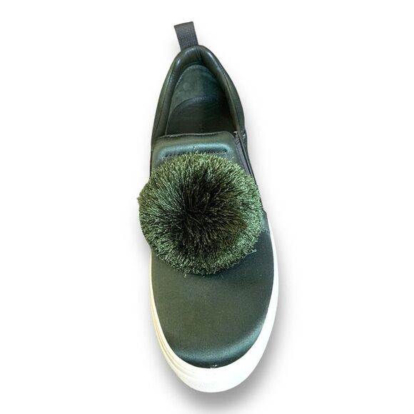 Tory Burch Daphne Pom Pom Sneaker Satin Lux Olive Green Slip On Shoe Size 8 - Picture 5 of 11